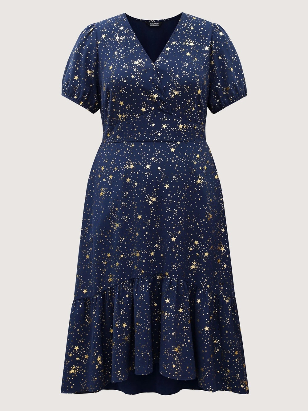 BloomChic Navy and Gold Star-Print High-Low Midi Dress - Picture 3 of 9
